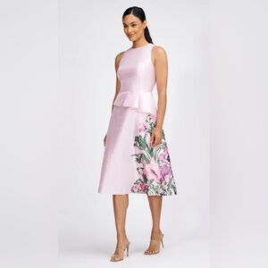Kay Unger Pink Floral Midi Dress